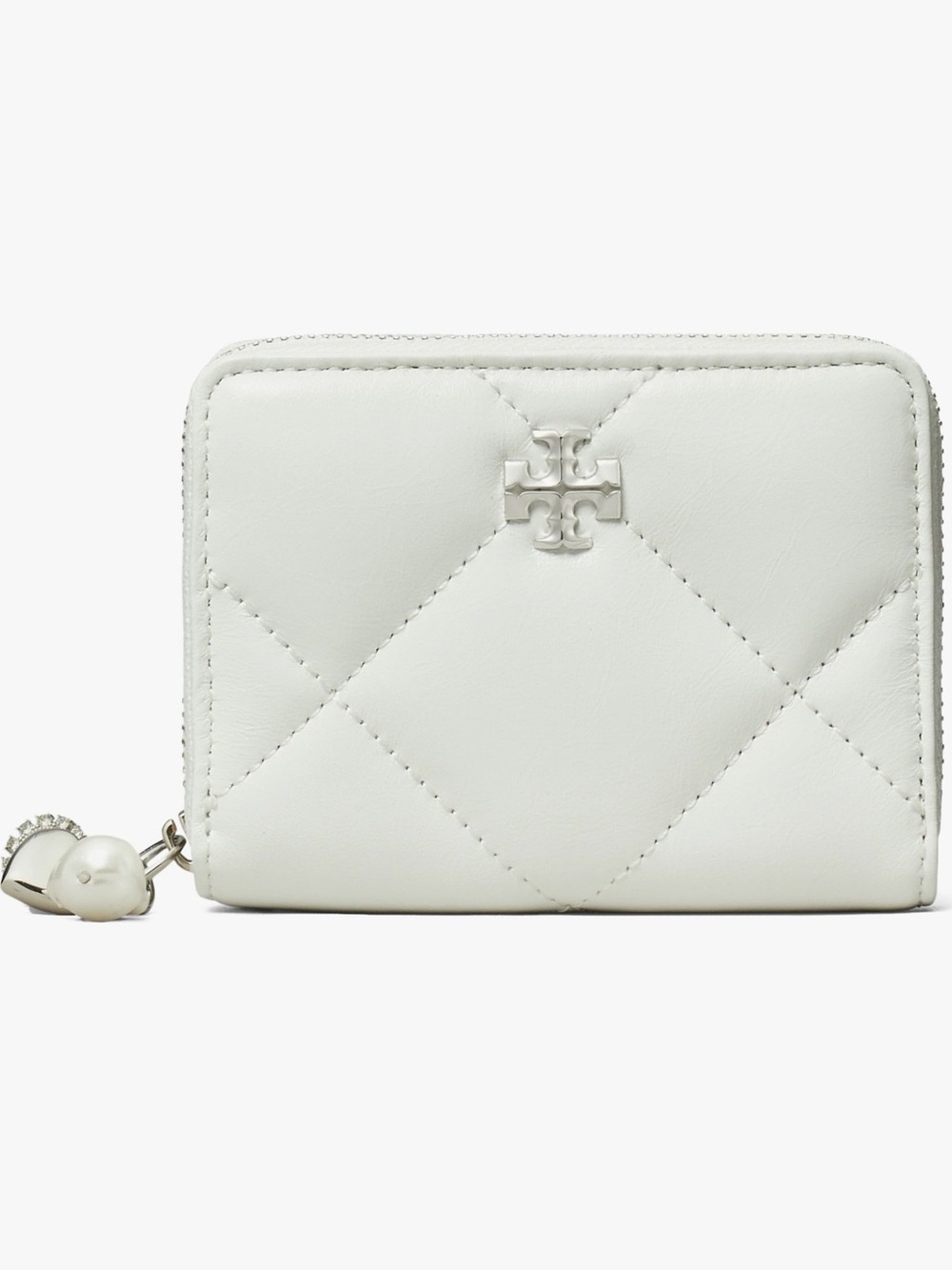 NWT. Tory Burch Kira Diamond Quilted Leather Charm Zip-Around Wallet, OS